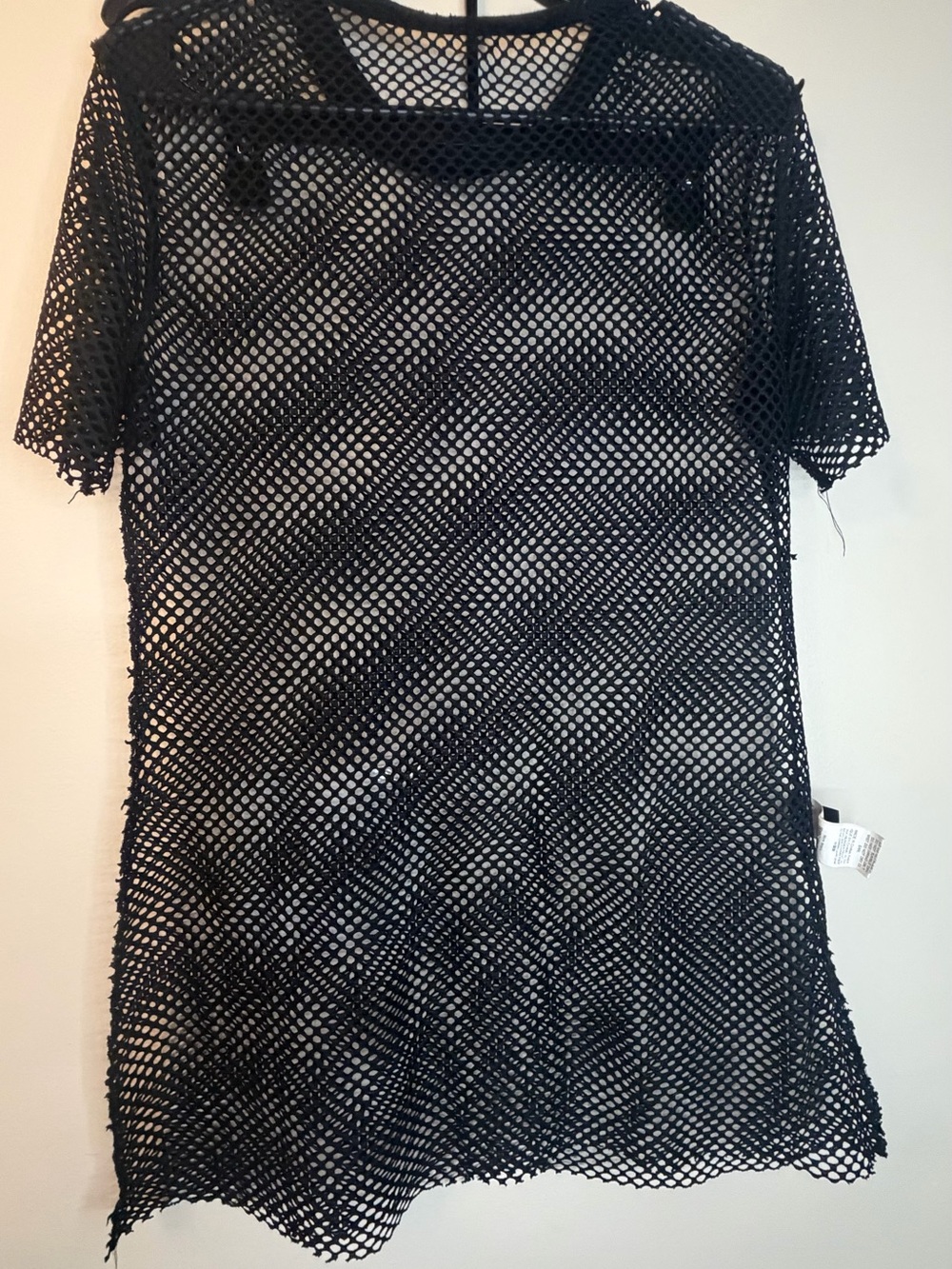 Black Mesh Short-Sleeve Swim Cover Up Dress